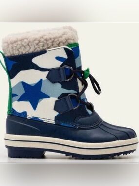 Mini Boden Blue and Green Camo Lined Kids Winter Boot